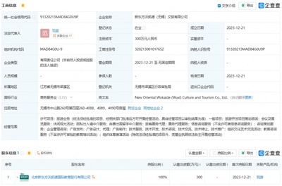 新東方文旅布局長三角 無錫、淮安新公司成立，注冊資本各300萬聚焦票務代理業務